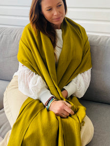 Pure Pashmina Shawl Olive Green - Authentic Chyangra Cashmere Shawl Handcrafted Luxury from Nepal