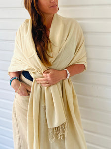 Pashmina Shawl Cream- Authentic Chyangra Pashmina Shawl Handcrafted Luxury from Nepal