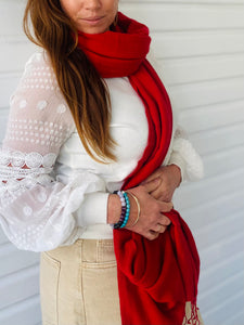 Pure Pashmina Shawl Red - Authentic Chyangra Cashmere Shawl Handcrafted Luxury from Nepal